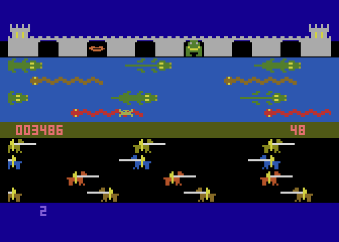 Princess and Frog Atari 8-bit Screenshot: Crossing the river on the second level.