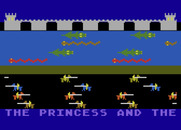 Princess and Frog for Atari 8-bit - Title screen. The game title and copyright information scroll along the bottom.