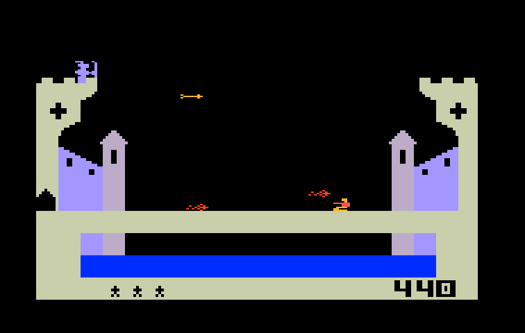 Dragonfire Intellivision Screenshot: You need to duck or jump the fireballs.