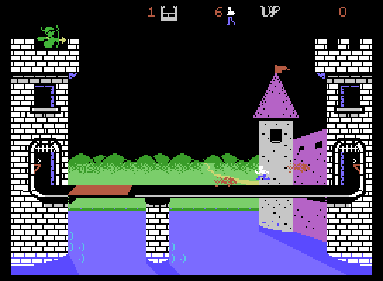 Dragonfire ColecoVision Screenshot: Game start; avoid the fireballs!