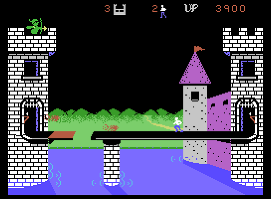 Dragonfire ColecoVision Screenshot: On more difficult levels the drawbridge opens and closes.