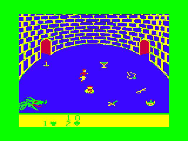 Dragonfire TRS-80 Color Computer Screenshot: Running to grab some treasures...