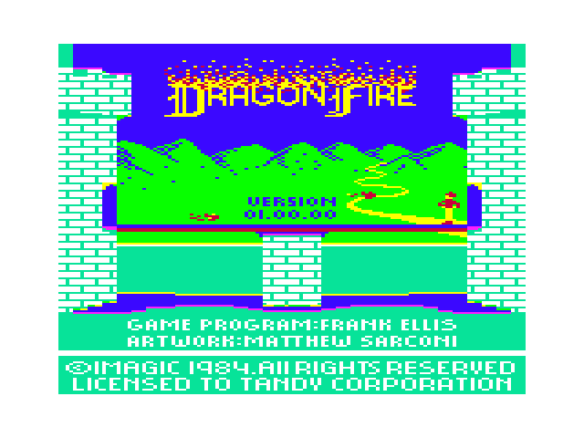 Dragonfire TRS-80 Color Computer Screenshot: Title screen.