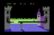 Dragonfire for Commodore 64 - On tougher levels the drawbridge opens creating a gap to jump over.