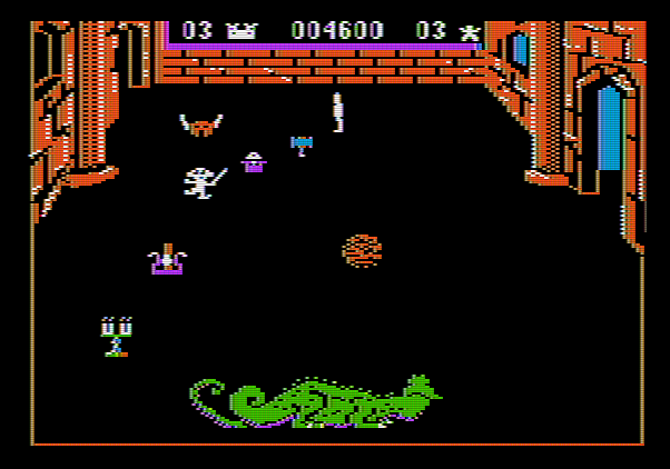 Dragonfire Apple II Screenshot: Now you need to avoid the enemy knight as well as the dragon!