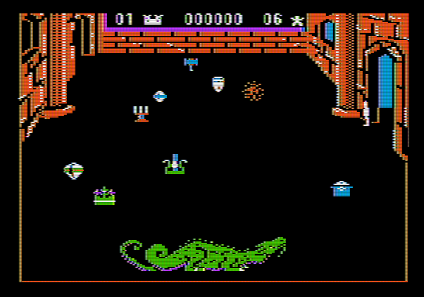 Dragonfire Apple II Screenshot: Time to collect some treasures!