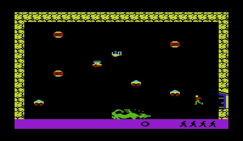Dragonfire Commodore VIC-20 Screenshot: Collect treasures, but don't get caught by the dragon...