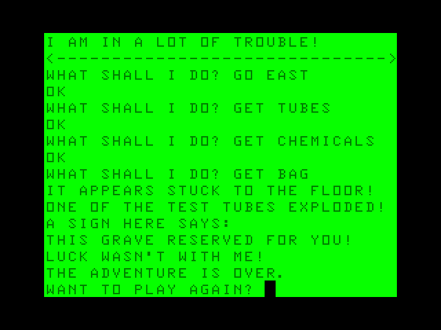 Voodoo Castle TRS-80 Color Computer Screenshot: Game over.