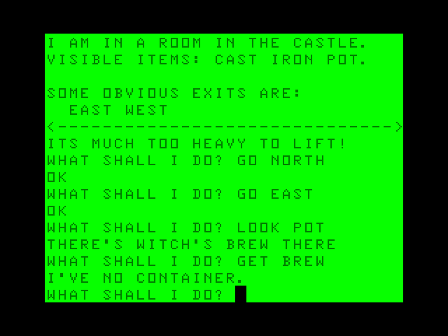 Voodoo Castle TRS-80 Color Computer Screenshot: Hmm...a witches brew!