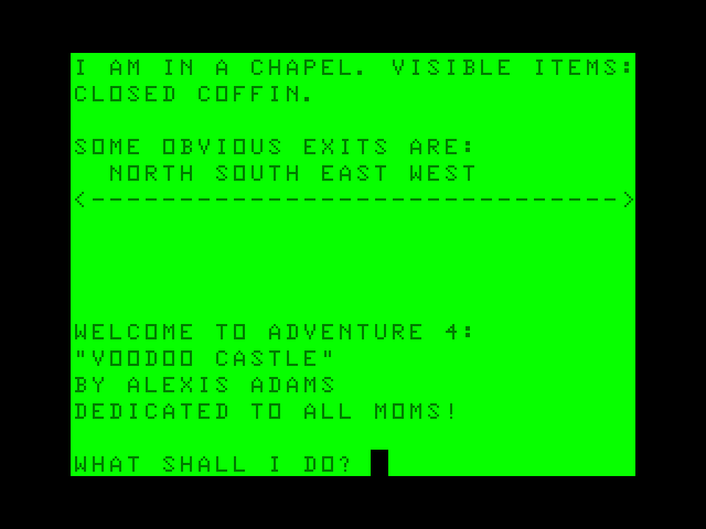 Voodoo Castle TRS-80 Color Computer Screenshot: Starting location.