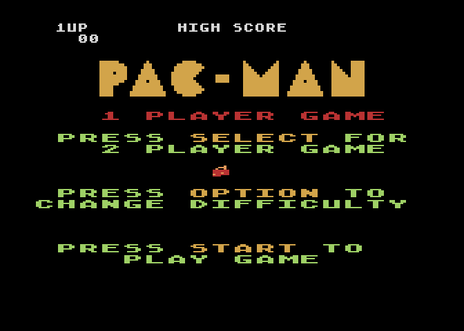 Pac-Man Atari 8-bit Screenshot: Game options.