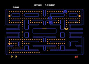 Pac-Man for Atari 8-bit - You can chase the ghosts when they are blue.