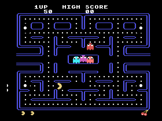 Pac-Man TI-99/4A Screenshot: Game start.