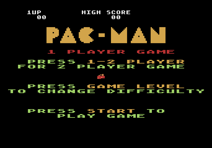 Pac-Man Atari 5200 Screenshot: Title screen and game options.