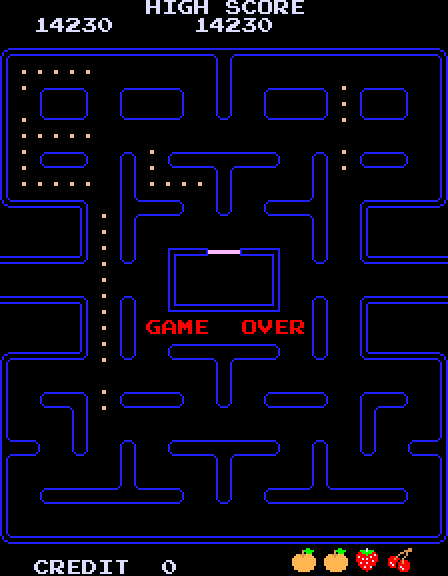 Pac-Man Arcade Screenshot: Game over.