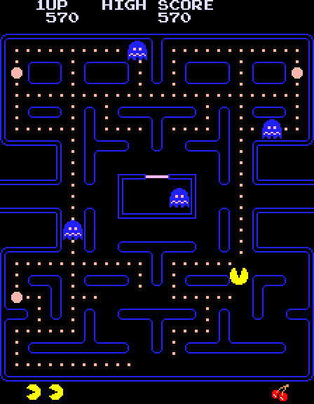 Pac-Man Arcade Screenshot: You can chase the ghosts when they are blue...