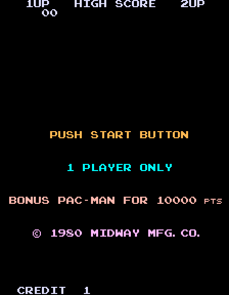 Pac-Man Arcade Screenshot: Push start button to begin!