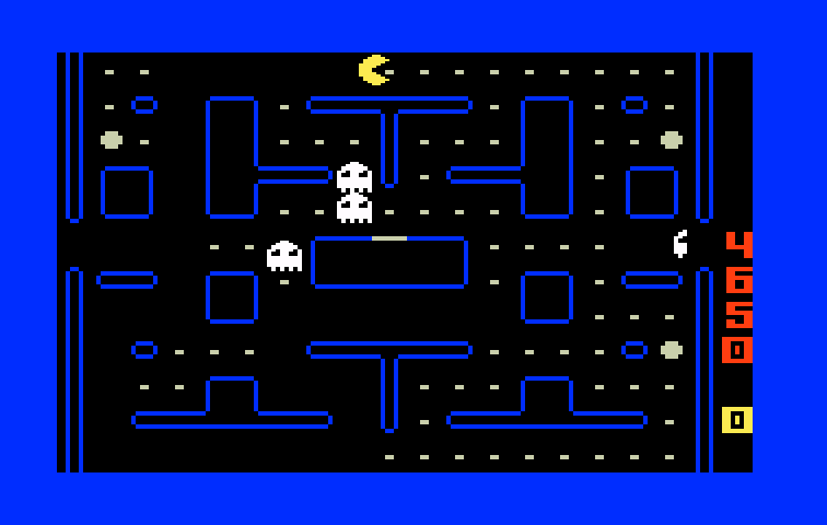 Pac-Man Intellivision Screenshot: When the ghosts flash white, they are about to change back to normal...