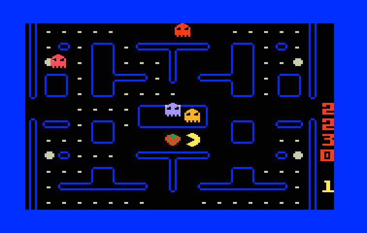 Pac-Man Intellivision Screenshot: Eat the strawberry for bonus points...