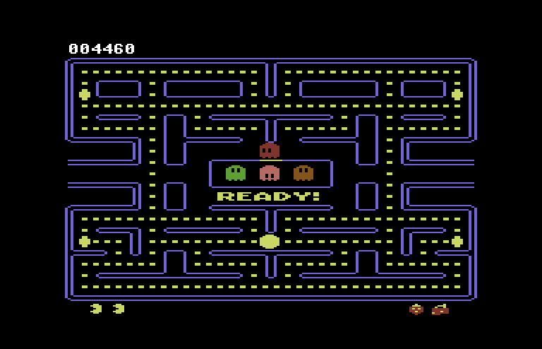 Pac-Man Commodore 64 Screenshot: Ready for level 2?