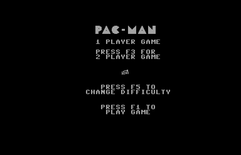 Pac-Man Commodore 64 Screenshot: Title screen and game options.