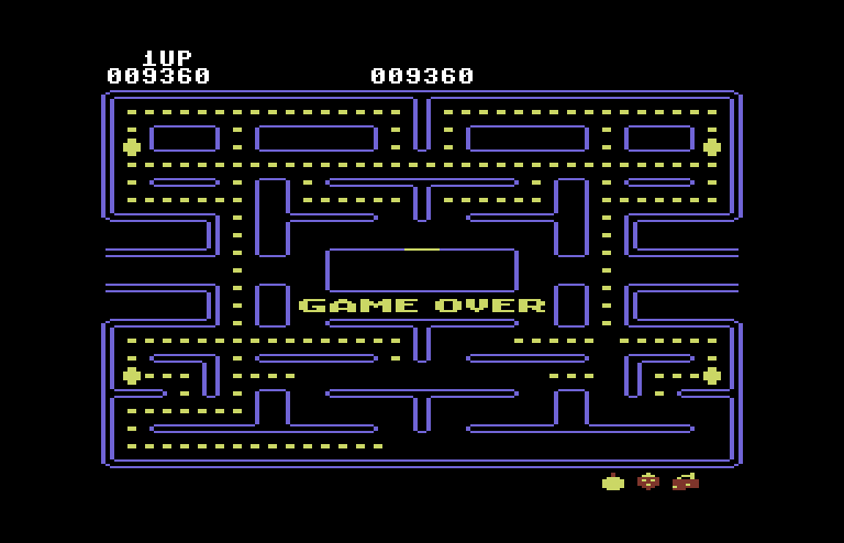 Pac-Man Commodore 64 Screenshot: Game over.