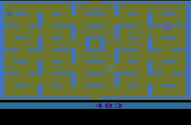 Pac-Man Atari 2600 Screenshot: Game over; the screen once again flashes random colors.