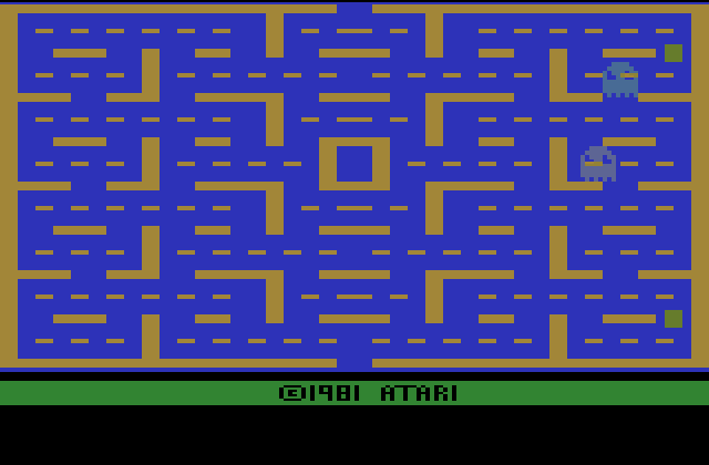 Pac-Man Atari 2600 Screenshot: Starting screen; the colors will also change if the game is left on this screen as a sort of screen saver.