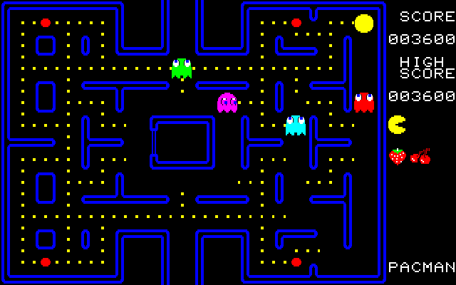 Pac-Man Fujitsu FM-7 Screenshot: On to the next round...