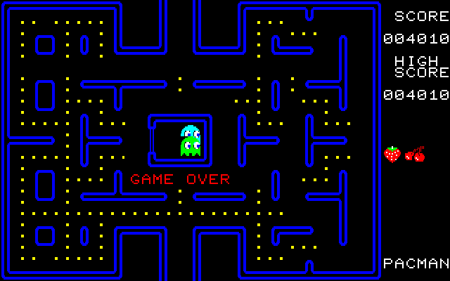 Pac-Man Fujitsu FM-7 Screenshot: Game over.