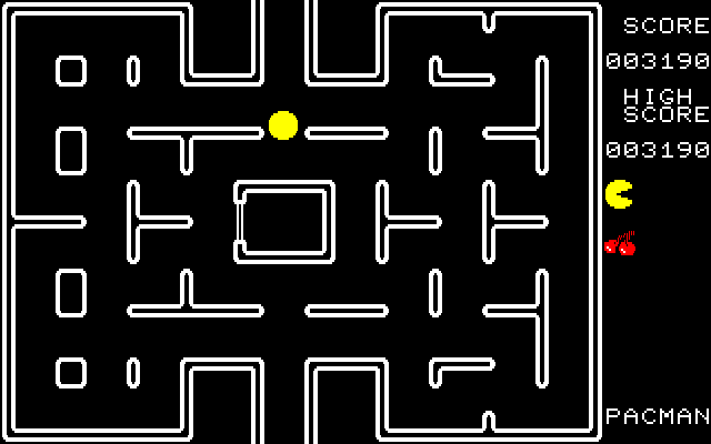 Pac-Man Fujitsu FM-7 Screenshot: Level completed! The screen flashes...