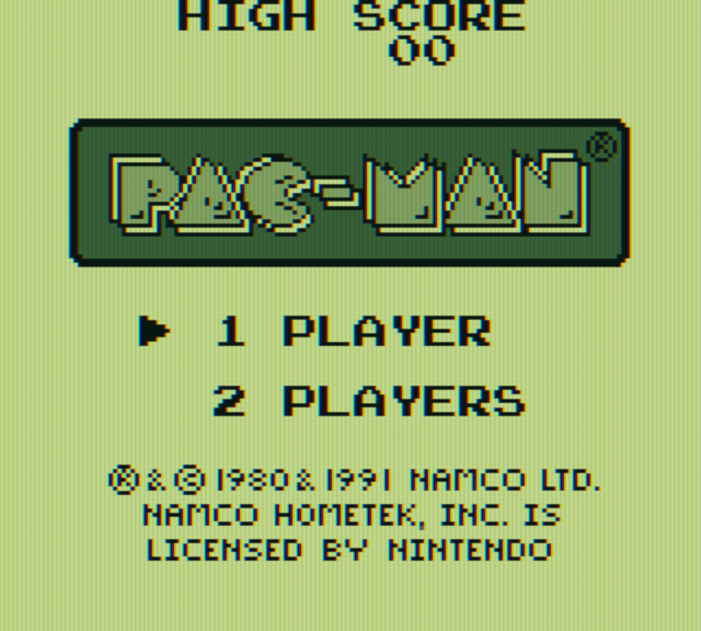 Pac-Man Game Boy Screenshot: Title screen.