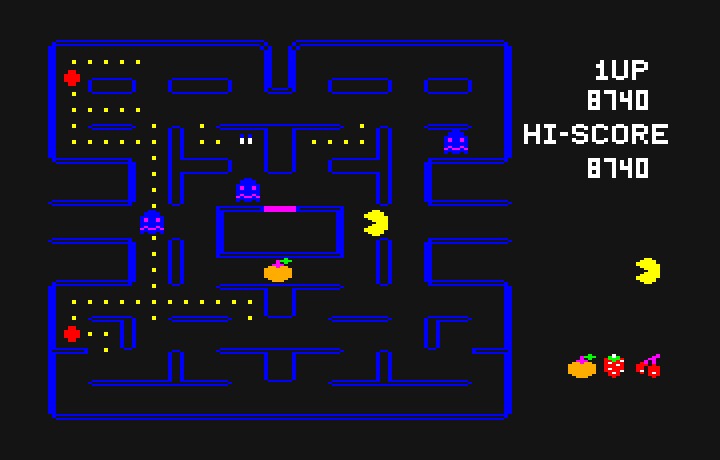 Pac-Man PC-6000 Series Screenshot: You can eat the ghosts when they are blue.