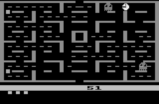 Pac-Man Atari 2600 Screenshot: Chasing the ghosts!