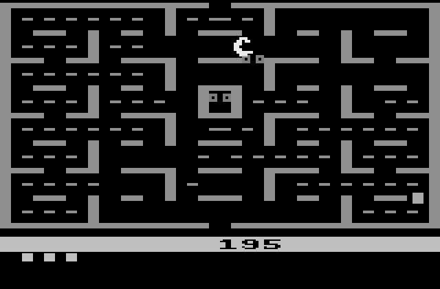 Pac-Man Atari 2600 Screenshot: The ghosts turn to just eyes when you eat them.