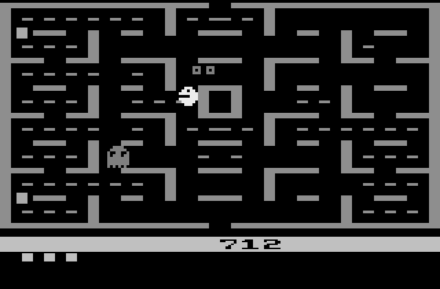 Pac-Man Atari 2600 Screenshot: One ghost eaten, but more are still chasing me!