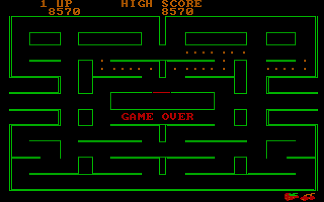 Pac-Man IBM PC/Compatibles Screenshot: Game over.