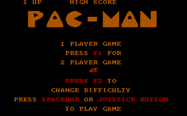 Pac-Man IBM PC/Compatibles Screenshot: The main menu.