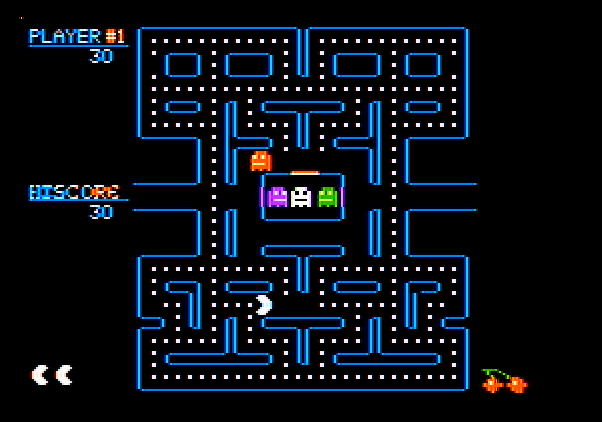 Pac-Man Apple II Screenshot: Game start.