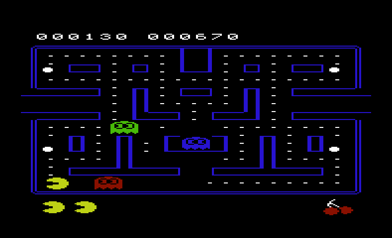 Pac-Man Commodore VIC-20 Screenshot: Running from ghosts...