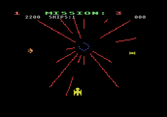 Gorf Atari 5200 Screenshot: Space Warp; don't get hit by fireballs!