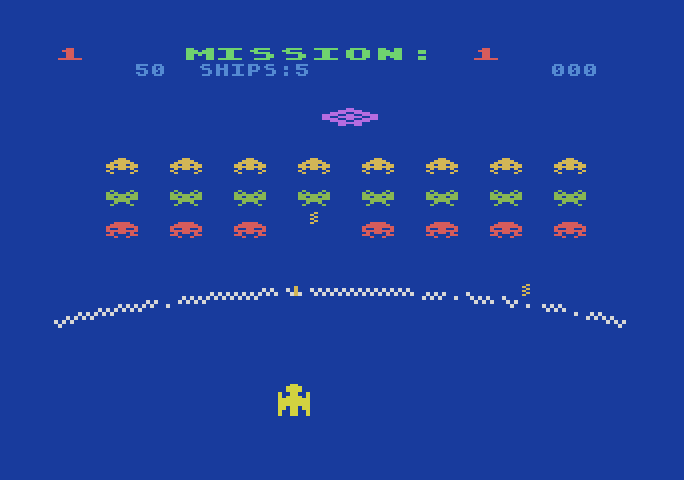 Gorf Atari 5200 Screenshot: This part of the game resembles Space Invaders...