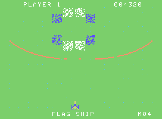 Gorf ColecoVision Screenshot: Success! The flag ship is destroyed, and the screen flashes numerous colors...