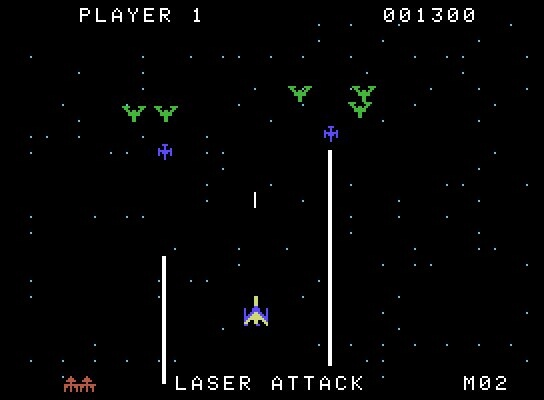 Gorf ColecoVision Screenshot: Start of the laser attack sequence.