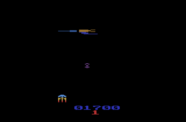 Gorf Atari 2600 Screenshot: You need to hit that small gap in the middle of the ship...