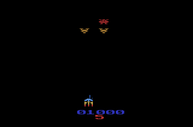 Gorf Atari 2600 Screenshot: Laser attack wave almost completed...