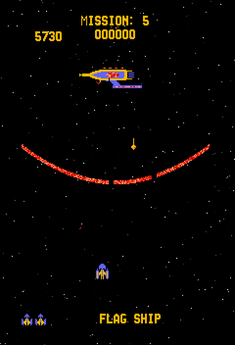 Gorf Arcade Screenshot: The Flag Ship is the final challenge.