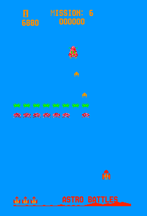 Gorf Arcade Screenshot: Once you destroy the Flag Ship the game repeats with increased difficulty.