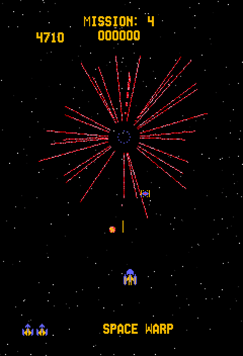 Gorf Arcade Screenshot: Beginning the Space Warp level.