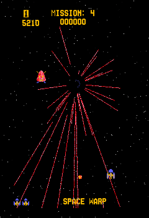 Gorf Arcade Screenshot: Fast moving aliens appear one at a time here.